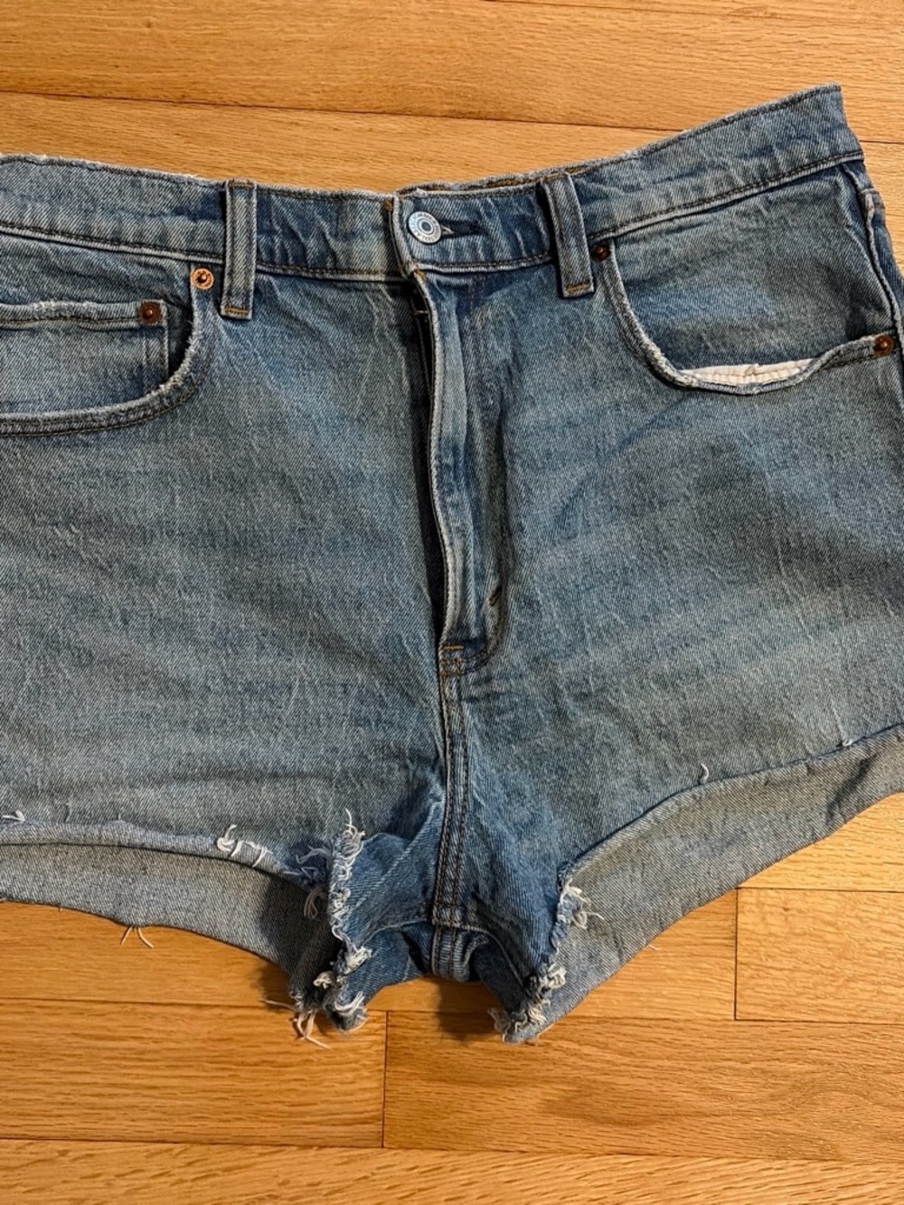 Abercrombie Classic High-Rise Denim Cutoff Shorts - Blue